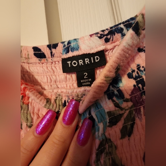 Torrid Pink Floral Off Shoulder Hi-Lo Maxi Dress - Picture 2 of 3